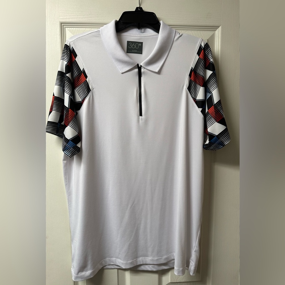 360 Moisture Wicking White Geo Sleeve Men's 1/4 Zip Shirt Size XL
